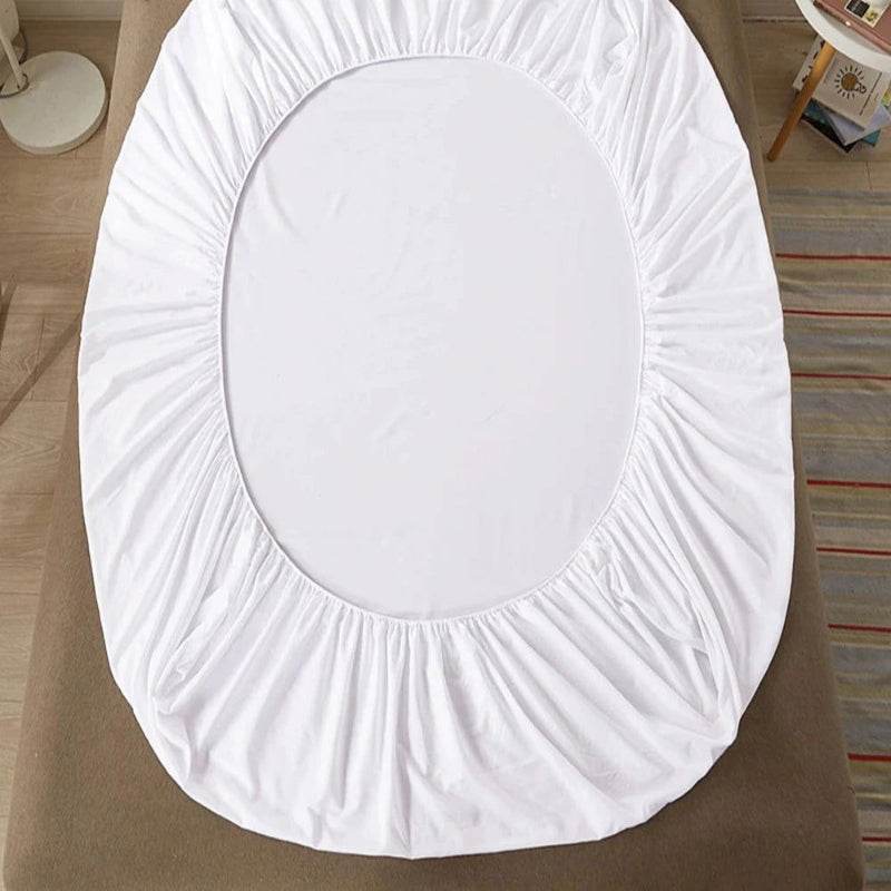 EMESA HOME 100% Cotton Fitted Bed Sheet with Elastic Band, Solid Color Anti-slip Adjustable Mattress Cover for Single, Double, King & Queen Beds. White