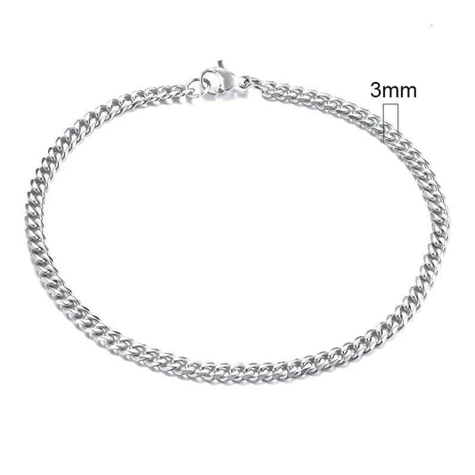 EMESA HOME 3-11mm Chunky Miami Curb Chain Bracelet – Stainless Steel Cuban Link, Classic Punk Heavy Jewelry for Men 3mm Silver