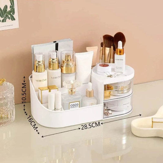 EMESA HOME Large Capacity Cosmetic Storage Box – Makeup Drawer Organizer, Jewelry, Nail Polish, Desktop Sundries Container White 28.5x16x10.5cm