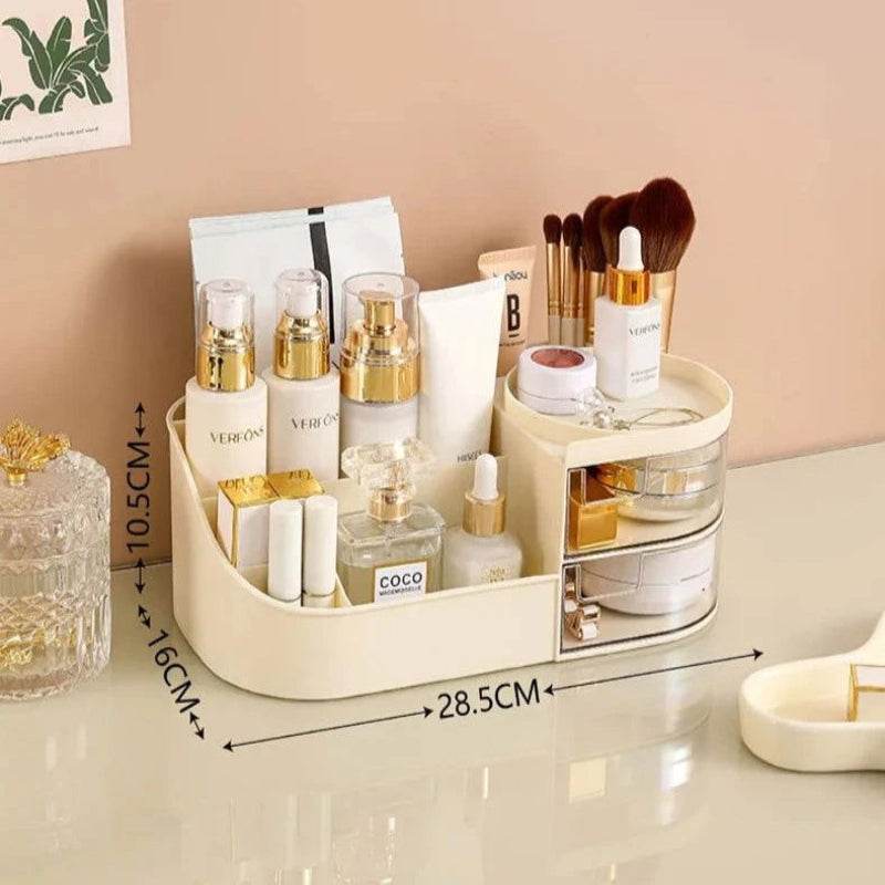 EMESA HOME Large Capacity Cosmetic Storage Box – Makeup Drawer Organizer, Jewelry, Nail Polish, Desktop Sundries Container Beige 28.5x16x10.5cm