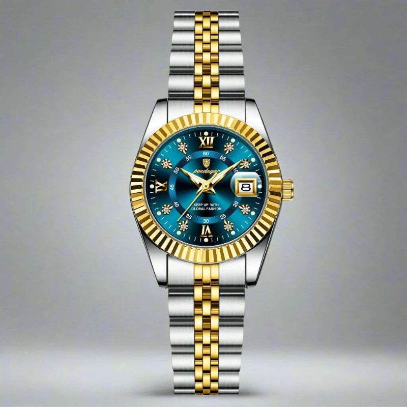 EMESA HOME Luxury Elegant Watch for Women Waterproof Luminous Date Ladies Watch Stainless Steel Quartz Women's Watches Gold Blue