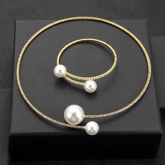 EMESA HOME Rhinestone Choker Necklace – Torques Collar, Statement Jewelry with Imitation Pearls for Women and Girls 9