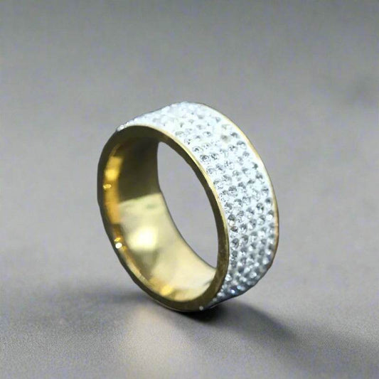 EMESA HOME Shine Silver and Gold Color Ring with Round Inlaid White Zircon for Women - Engagement Wedding Jewelry Gift gold