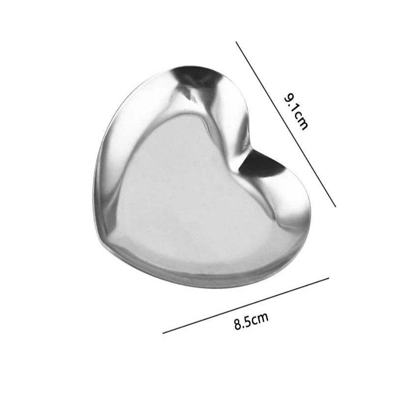 EMESA HOME Stainless Steel Jewelry Storage Tray – Oval Metal Cosmetic Organizer, Cake, Fruit, Dessert, Snack Plate, Kitchen Nut Tray Silver Heart