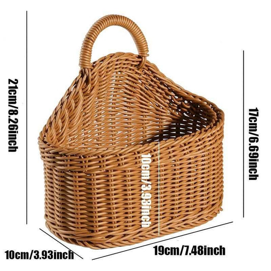 EMESA HOME Wall-Mounted Fruit & Vegetable Basket – Simulated Rattan Plastic Hanging Storage for Kitchen or Home Décor S