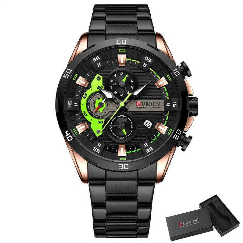 EMESA HOME Men's Stainless Steel Chronograph Watch – Luminous Dial, Fashion Casual Wristwatch rose black box