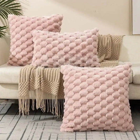 EMESA HOME Woven Snowflake Velvet Pillow Cover – Soft Solid Color Cushion Case for Sofa, Living Room & Home Decor Pink