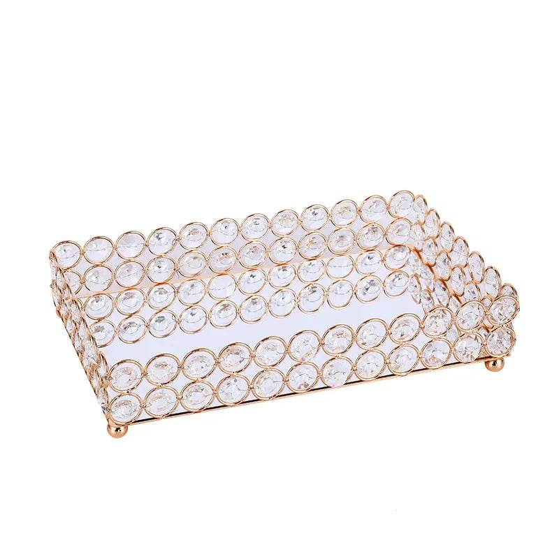 EMESA HOME Crystal Decorative Tray Table Makeup Organizer Glass Mirror Perfume Lipstick Storage Plate Luxury Serving Tray Home Trinket Dish Gold