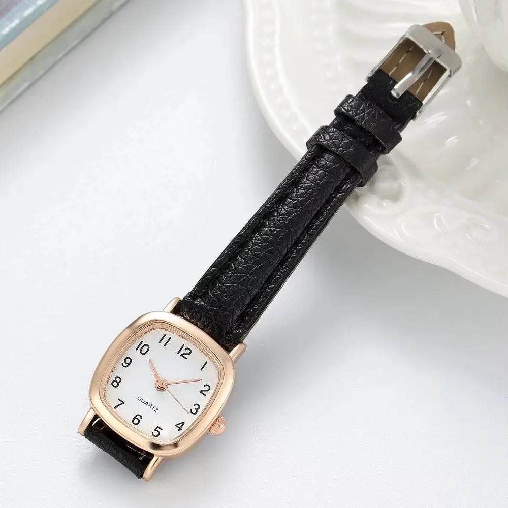EMESA HOME Women's Fashion Square Arabic Quartz Watch with Leather Strap – Small Dial Wristwatch HBS