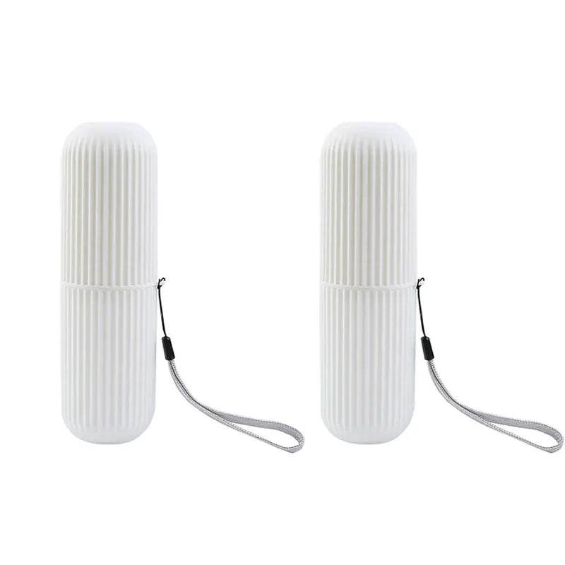 EMESA HOME Portable Toothbrush & Toothpaste Holder – Travel Toiletries Storage Case for Camping, Bathroom, and Daily Use 2pcs White