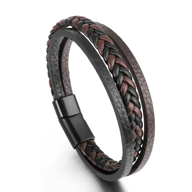 EMESA HOME Trendy Leather Bracelets For Men Stainless Steel Bracelet 21CM Multilayer Braided Rope Bracelets for Male Jewelry Gifts 3 21