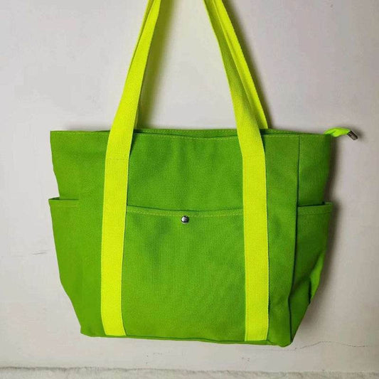 EMESA HOME Large Canvas Tote Bag – For Work, Commuting, College Style, Student Outfit, Book, and Shoulder Carrying green