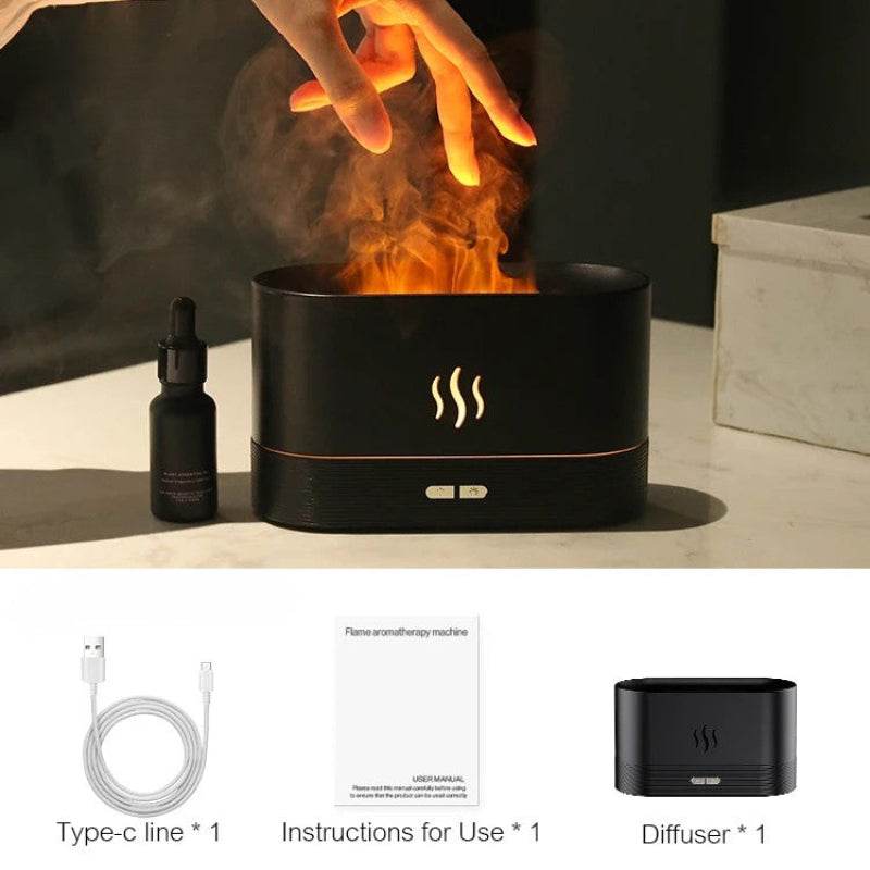EMESA HOME Aroma Diffuser & Ultrasonic Cool Mist Humidifier with LED Flame Lamp for Essential Oils 180ml Black