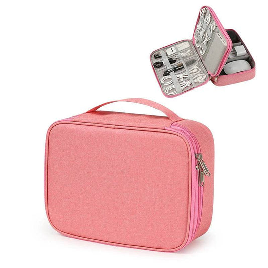 EMESA HOME Travel Cable Organizer Bag – Waterproof Digital USB Charger Storage Case for Cables, Wires, and Office Accessories Pink 2Layer 1PC