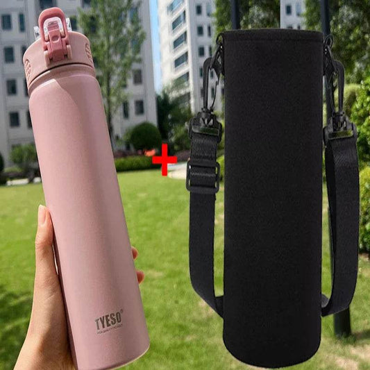 EMESA HOME Thermos Bottle With Straw Stainless Steel Thermal Cup Sports Water Bottles for Car, Keeps Drinks Cold or Hot Thermal Mug Pink With Cup Bag 750ML
