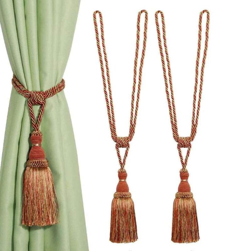 EMESA HOME Handmade Curtain Tiebacks Elegant Rope Tassel Holdbacks for Drapes and Room Décor Accessories Orange