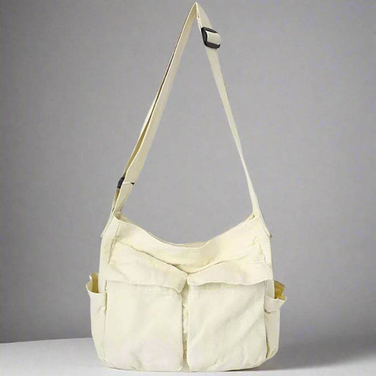 EMESA HOME Vintage Canvas Handbag Teen Shoulder Messenger Crossbody Tote Bag for Women WHITE