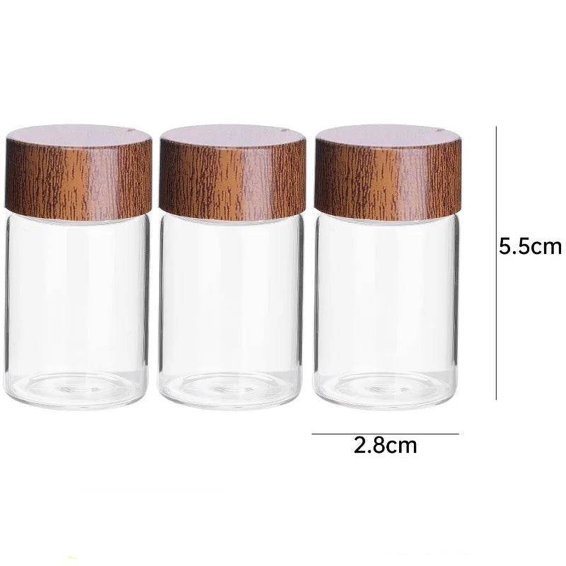 EMESA HOME Mini Glass Storage Bottles – 10/20/30ml Transparent Jars with Wooden Lids for Spices, Coffee Beans & DIY Crafts - Emesa Home