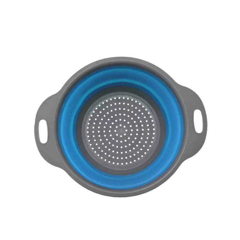 EMESA HOME Round Foldable Silicone Colander – Collapsible Kitchen Fruit & Vegetable Washing Basket Strainer Drainer Tool S Blue 1PC