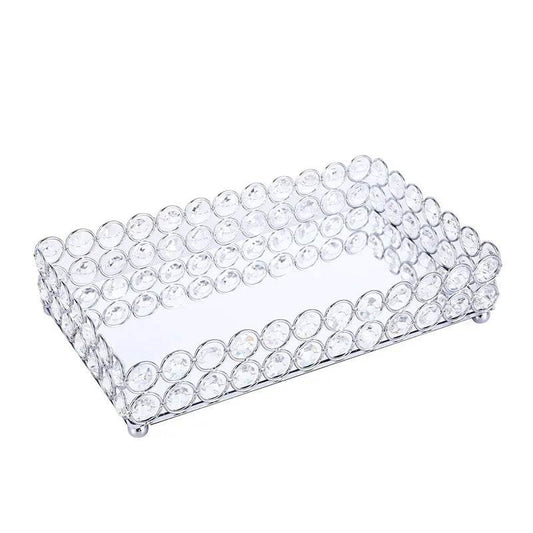 EMESA HOME Crystal Decorative Tray Table Makeup Organizer Glass Mirror Perfume Lipstick Storage Plate Luxury Serving Tray Home Trinket Dish Silver
