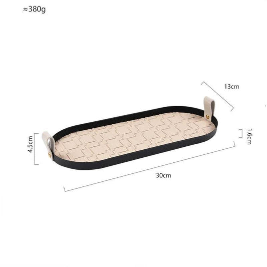 EMESA HOME Woven Leather Storage Tray, Rectangle Metal Organizer for Cosmetics, Desktop, Keys & Home Essentials oval