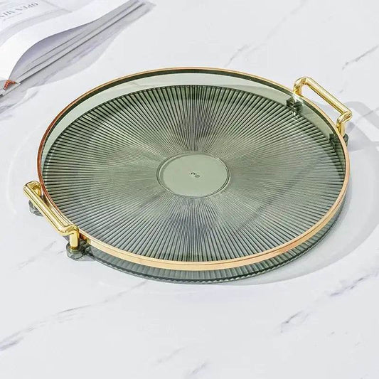 EMESA HOME Round Storage Tray for Coffee Table, Tea Cup Plate, Acrylic Aromatherapy Organizer, Home Decor Green