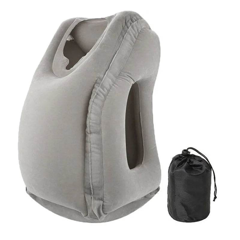 EMESA HOME PVC Inflatable Air Travel Pillow: Portable Neck Support for Airplane, Car, and Office Rest. Gray