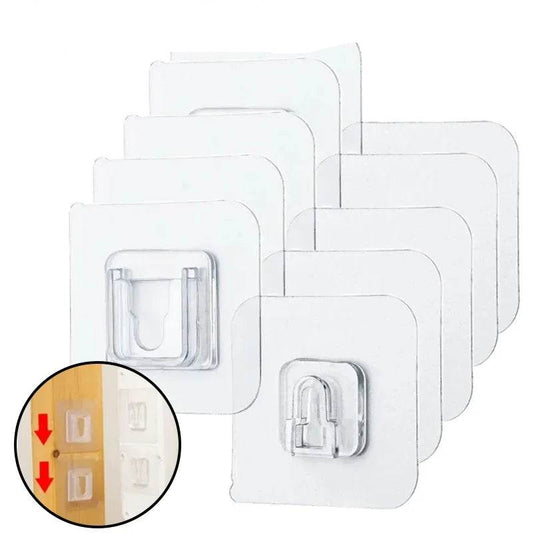 EMESA HOME Double-Sided Adhesive Wall Hooks Hanger Strong Transparent Suction Cup Hooks Kitchen Bathroom Storage Plug Socket Holder.. 10PCS(5Pairs)