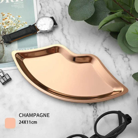 EMESA HOME Gold & Silver Stainless Steel Water Drop-Shaped Cosmetics, Jewelry & Dining Tray – Multi-Functional Home Storage Container Rose gold labiate
