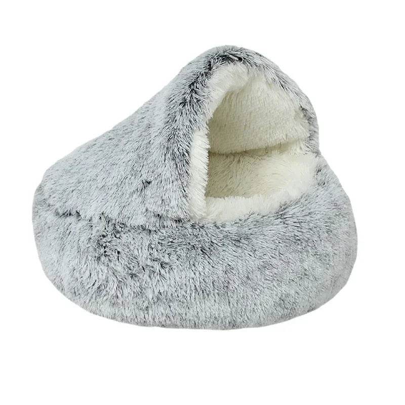 EMESA HOME Semi-Enclosed Plush Pet Nest – Cozy Shell Bed for Cats & Small Dogs, Ideal for Autumn & Winter Grey-S