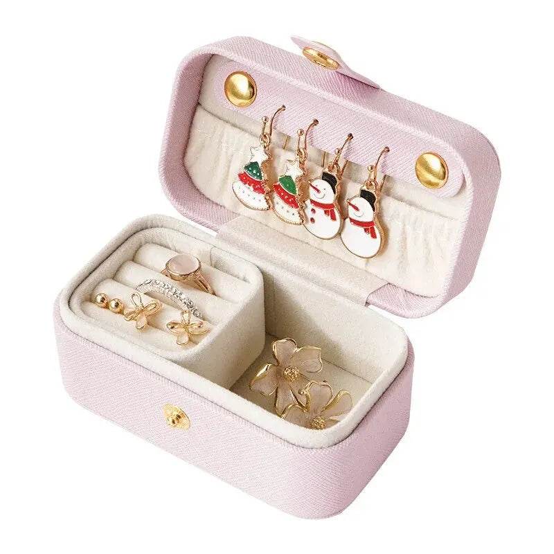 EMESA HOME Exquisite PU Leather Jewelry Box, Ring Necklace Earrings Storage, Minimalist Daily Travel Portable Organizer Box. pink