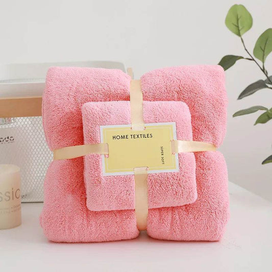 EMESA HOME 2PC Bath Towels Set for Adults, Super Soft Coral Velvet, Highly Absorbent & Quick-Drying Towels for Home, Hotel, and Spa Bathroom Use Pink 70x140cm 35X75CM