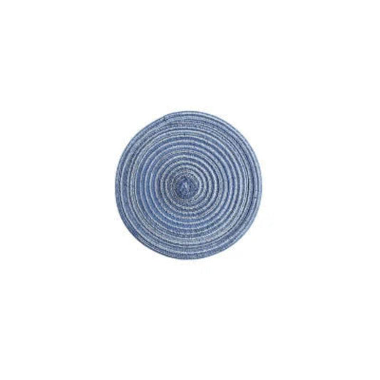 EMESA HOME 6pcs Table Mat Set: Woven Ramie placemats for a non-slip dining experience, perfect for bowls, tableware, and drink cups. 18cm blue 6pcs