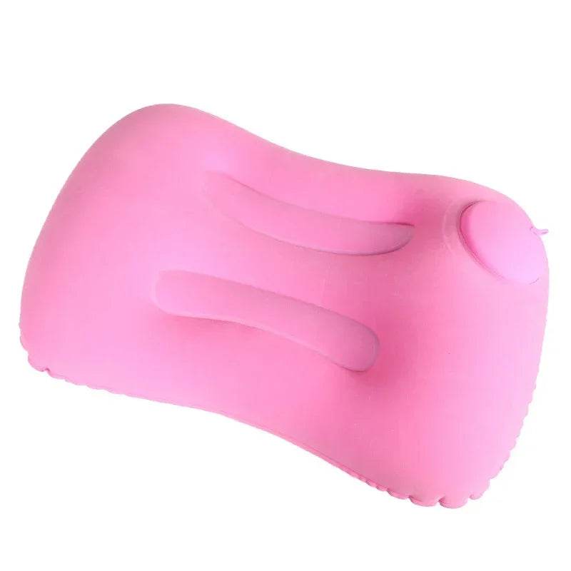EMESA HOME Travel Pillow Air Inflatable Airplane Car Pillows Pillow Folding Press Type Bed Pillow Neck / Waist Cushion Home Office Supplies Flocking- Pink 48x32cm