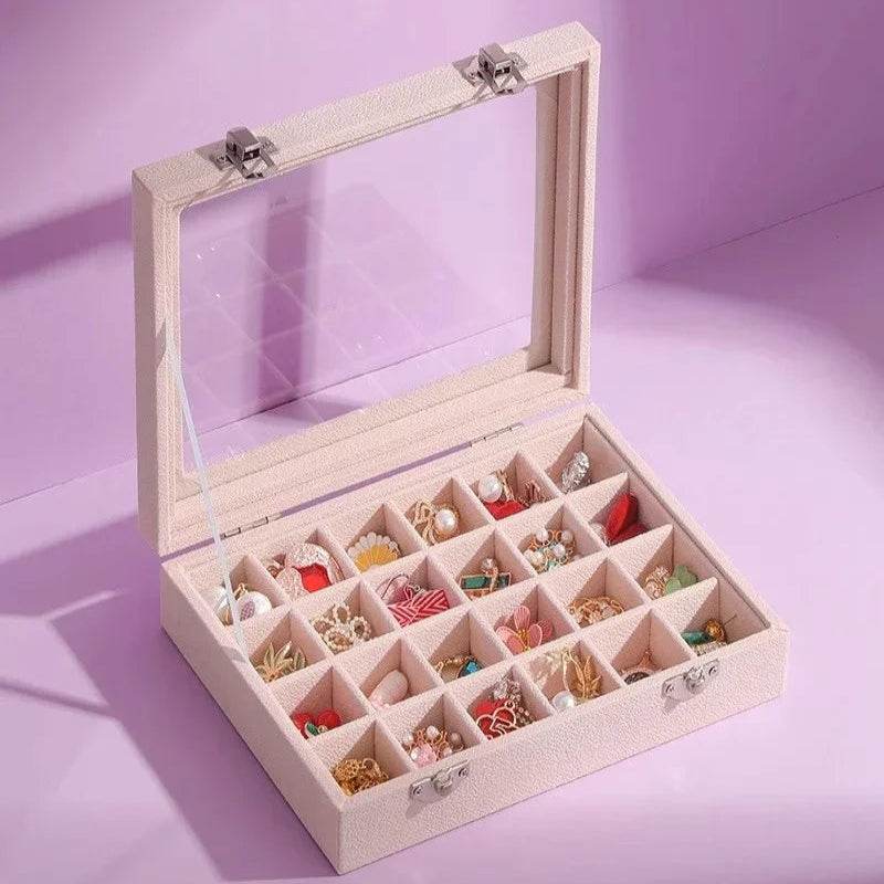 EMESA HOME Premium Velvet Jewelry Box with Large Capacity for Earrings, Rings, Necklaces and Nail Art Decorations, Jewelry Organizer Case Beige 20X15X4.7 cm