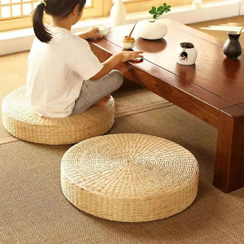 EMESA HOME Handmade Natural Straw Round Tatami Floor Cushion – Japanese Style Woven Pouf for Home Seating & Décor Diameter 40 cm Height 6 cm