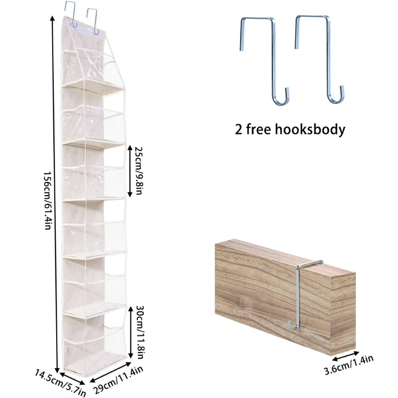 EMESA HOME Over-the-Door Hanging Organizer – 4/6 Layer Storage for Cosmetics, Nursery, Bathroom, Closet, Bedroom & Dorm 6 layers beige 1