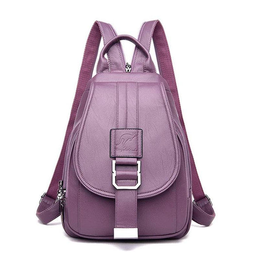 EMESA HOME Soft Leather Travel Backpack for Women Designer School Bag for Teen Girls Genuine Brand Shoulder Taro Purple