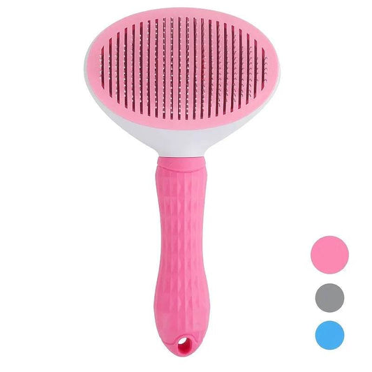 EMESA HOME One-Click Pet Hair Removal Comb – Self-Cleaning Slicker Brush for Dogs & Cats, Easy Grooming & Shedding Tool Pink Fine-needle comb