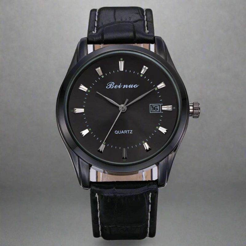 EMESA HOME Men's Luxury Quartz Watch – Simple Leather Strap Fashion Business Wristwatch for Men Black Black