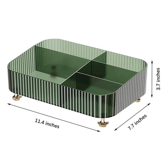 EMESA HOME Large Capacity Bathroom Vanity Tray Perfume Organizer – Clear Desktop Storage Box for Skincare, Lotion Bottles & Cosmetics on Dresser.. 5 Slots Green