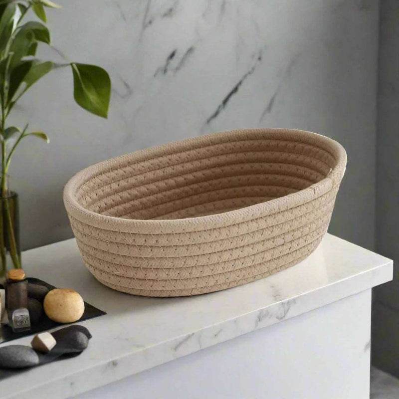 EMESA HOME Nordic Cotton Rope Woven Storage Baskets Organize Boxes Desktop Sundries Organize Basket Sundries Key Cosmetics Storage khaki