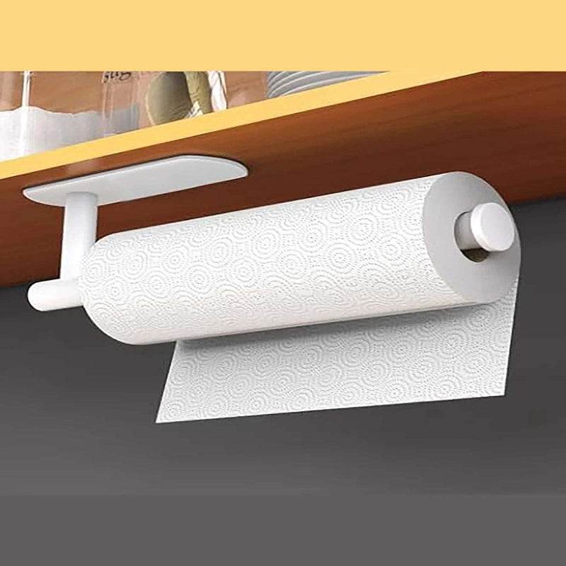 EMESA HOME Adhesive Kitchen Paper Towel Holder – Tissue Hanger & Toilet Roll Dispenser for Cabinet, Bathroom, and Napkin Storage Rack 2Long White