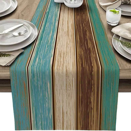 EMESA HOME Turquoise Blue Green Striped Linen Table Runners & Dresser Scarves for Kitchen, Holiday Party Decor c