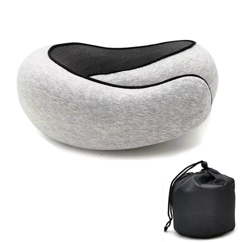 EMESA HOME Travel Neck Pillow Memory Foam U-shaped Pillow Snail Style Travel Neck Support Portable Adjustable Soft Noon Break Sleep Pillows Light Gray