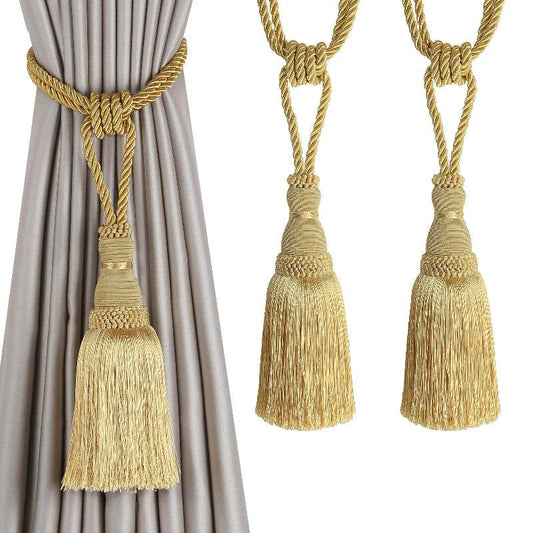 EMESA HOME Handmade Curtain Tiebacks Elegant Rope Tassel Holdbacks for Drapes and Room Décor Accessories Pure Gold 2Pieces