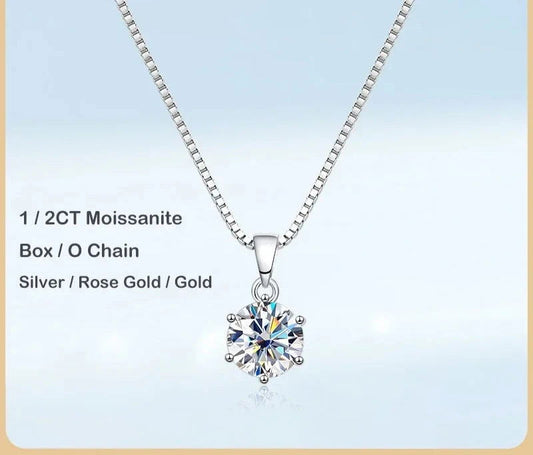 The EMESA HOME 1/2 Carat Real Moissanite Pendant Necklace For Women 6 Prong 100% 925 Sterling Silver Wedding Party Bridal Fine Jewelry - Emesa Home