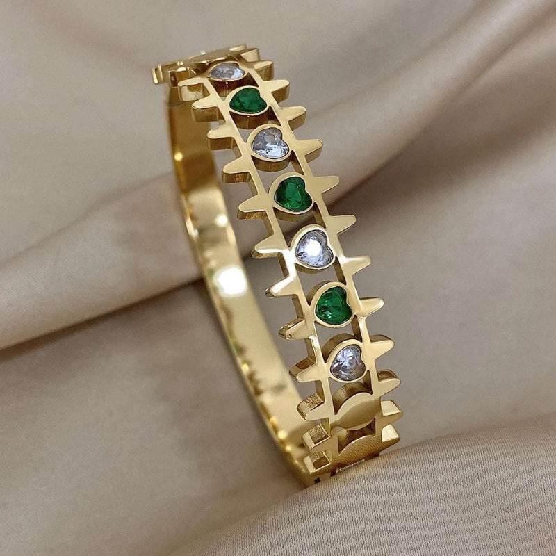 EMESA HOME Luxury Stainless Steel Cuff Bracelet for Women – Rhinestone Gold/Silver Plated Vintage Wide Bangle, Hypoallergenic Stackable Gift - EMESA HOME™