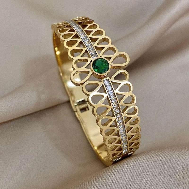 EMESA HOME Luxury Stainless Steel Cuff Bracelet for Women – Rhinestone Gold/Silver Plated Vintage Wide Bangle, Hypoallergenic Stackable Gift - EMESA HOME™