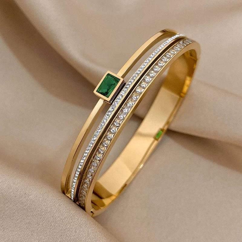 EMESA HOME Luxury Stainless Steel Cuff Bracelet for Women – Rhinestone Gold/Silver Plated Vintage Wide Bangle, Hypoallergenic Stackable Gift - EMESA HOME™